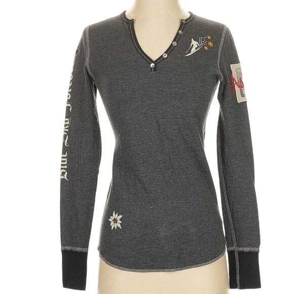 Alp-n-Rock Aspen 'Blue Sky Forever' Henley Small Gray Embroidered RARE HTF** - Picture 4 of 14